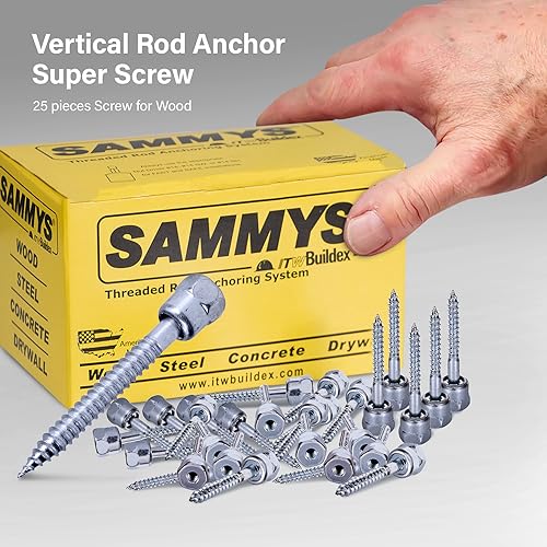 Sammys 8009925-25 Vertical Rod Anchor Super Screw with 3/8 in. Threaded Rod Fitting, 3/8 x 2-1/2'' Screw, for Wood (Pkg.=25) , Zinc 3/8 x 2-1/2" ROD SIZE 3/8"