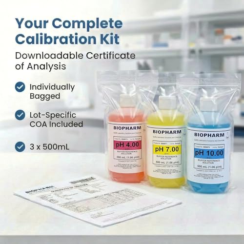 Biopharm pH 4.00, 7.00 & 10.00 Calibration Buffers & ESS, 250mL Ea (4-Pack)