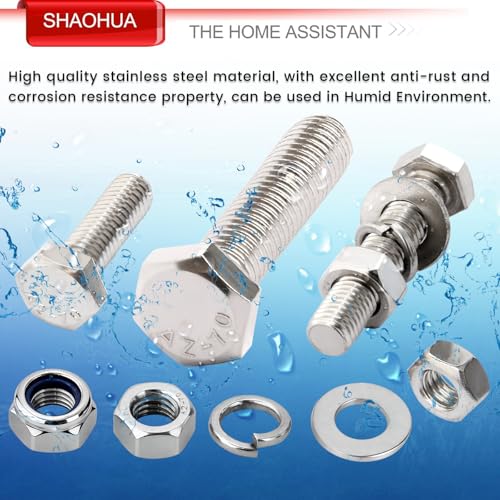 M3/M4/M5/M6/M8/M10/M12 Metric Bolt Assortment Kit, 304 Stainless Steel Heavy Duty Flat Hex Head Screws Bolts and Nuts Kit, Nuts Flat Gasket and Lock Washers Assortment Ki, Silver, 351Pcs Silver - 351PCS M3 M4 M5 M6 M8 M10 M12