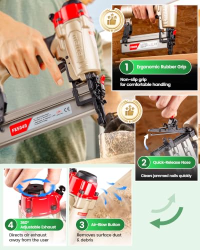 meite FK5040 Pneumatic Brad Nailer Kit Includes 5,000 Pcs 18 Gauge Brad Nails 5/8-Inch, Compatible with 5/8" to 2" Brad Nails, Ideal for Trim Work, Furniture Building & Finish Applications