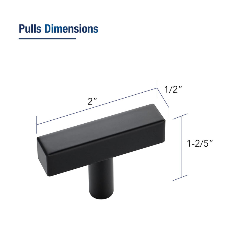 JOY DECOR 30 Pack Matte Black Kitchen Cabinet Drawer Pulls, Square Bar Handles for Cupboards, 2 Inch Cabinet Pulls with Single Hole, Stainless Steel Kitchen Cabinet Hardware Matte Black Square T-Shaped