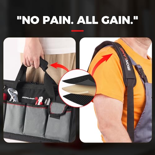 IRONLAND 16.5 Inch Hard & Sturdy Bottom Tool Bag Organizer for Men Black