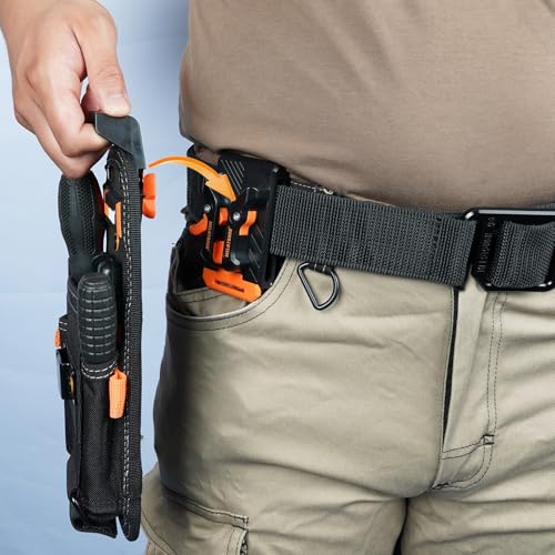 MELOTOUGH Small Tool Pouch with Quick Release Belt Clip,Clip On Tool Belt Pouch with Electrician Tapemeasure Clip,Drill Belt Clip,Drill Holder for Tool Belt,Drill Holster,Measuring Tape Holder
