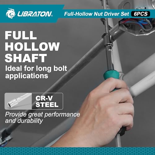 LIBRATON Full-Hollow Nut Driver Set SAE, 12-Point Magnetic Nut Drivers 6