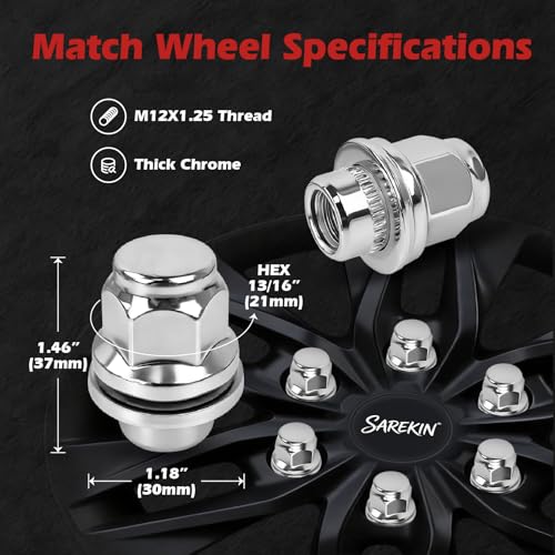 20 Pcs M12x1.25 Lug Nuts Chrome Mag Flat Seat Wheel Lug Nut with Washer M12 x 1.25 20