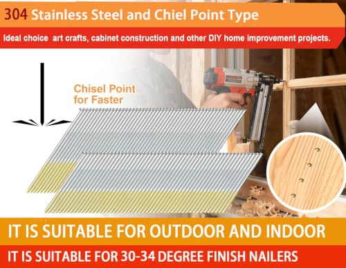15 Gauge Angled Finish Nails,304 Stainless Steel,1-1/4":1500pcs 1-1/4"---1500pcs