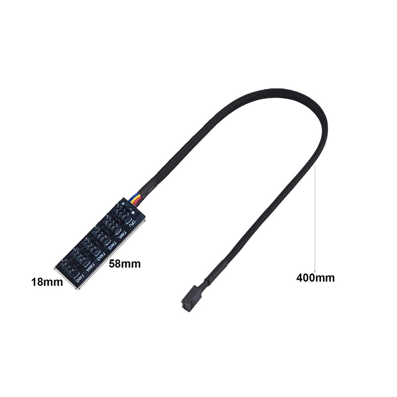 GeekerChip PWM Fan Hub, Hub for 4-Pin PWM Fans, 6-Way Fans, Black, Braided, Power Cable for Fans, CPU/Housing Adapter for Multiple Power Connector Fans 6 Way