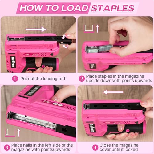Pink Electric Staple Gun, 7PCS 2 in 1 Cordless Stapler Nail Gun Set 7pcs Electric Staple Gun Set