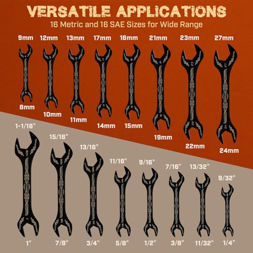 IRONCUBE Super Thin Wrench Set For Bike: 16-Piece SAE & Metric - Stainless Steel - Rust Resistant - For Tight Spaces.