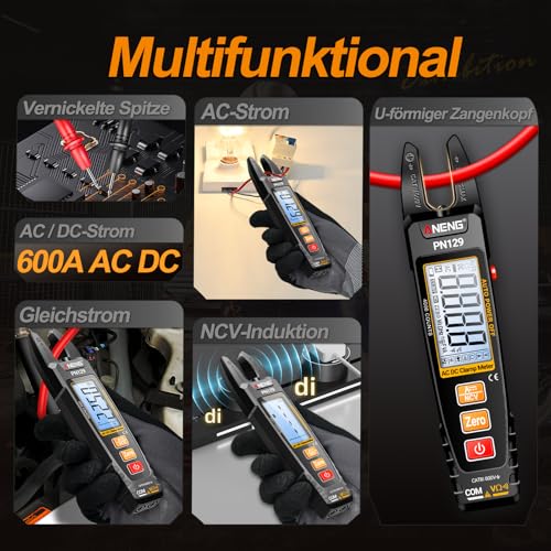 Multimeter PN129 Current Clamp, TRMS 4000Counts U-shaped Pliers Current Meter | With AC/DC current, voltage, resistance, capacity, continuity, non-contact voltage detection tool PN129 (normal version with test kit)