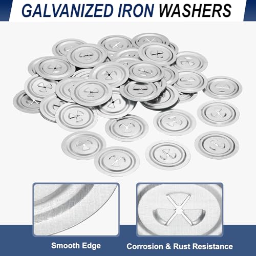 200Pcs Self Locking Washers (2 Inch) for Perforated Insulation Pins - Galvanized Iron Metal, Round Flat Plaster Washer for Wall/Ceiling 200