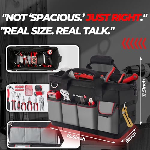IRONLAND 16.5 Inch Hard & Sturdy Bottom Tool Bag Organizer for Men Black