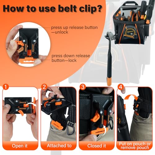 MELOTOUGH Electrican Tool Pouch Screw Nail Work Pouch Quick Detach Belt Clip Tool Pouch Tool Belt Pouches, Knee Pads for Work,Construction,Flooring,Gardening-Comfortable and Flexible(Orange)