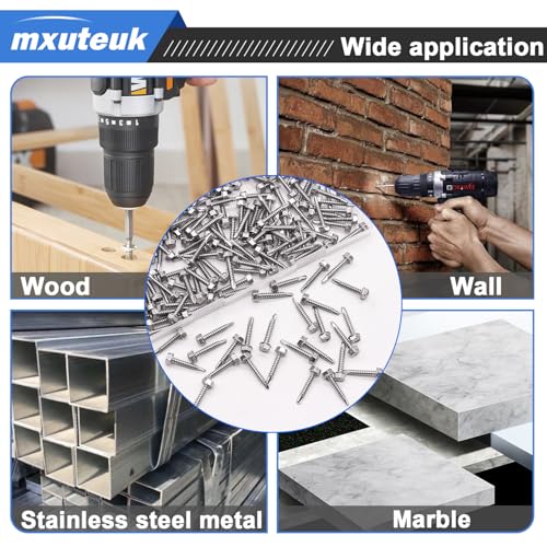 mxuteuk 390PCS #8,#10,#12 Self Tapping Screws+1095PCS Self Tapping Screws Assortment Kits, #8#10 410 Stainless Steel Truss Head Self Drilling Screws and M2 M3 M4 Carbon Steel Phillips Pan Head