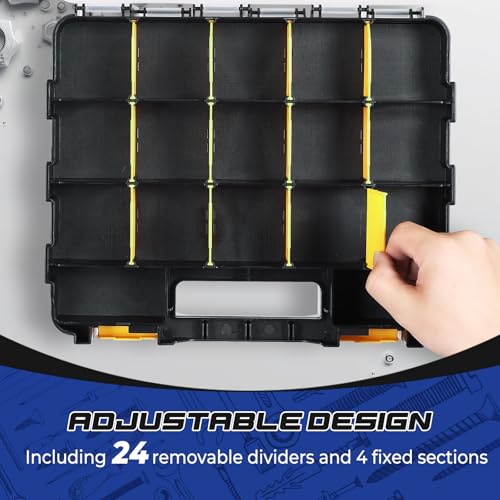 NATGAI 2 Pack Small Parts Organizers, 34-Compartments Double-Sided Tool Box with Removable Dividers for Hardware, Screws, Bolts, Nails & Fishing Accessories, Durable Plastic Storage Case (Yellow) Yellow