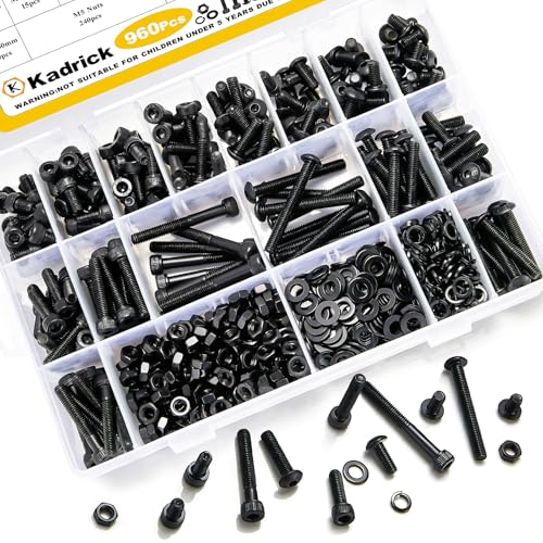 KADRICK 960PCS M5 Screws Assortment,Hex Socket Button & Cap Head M5 Bolts M5 960Pcs 8-40mm
