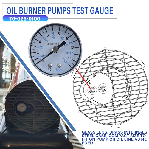Oil Burner Pumps Test Gauge 70-025-0100 heaters Air Pressure Gauge ，Vacuum Pressure Gauge 21-1115 Fits Desa, Reddy, Master, Remington, All-Pro, Dyna Glo, Dayton, Knipco, etc Kerosene heaters
