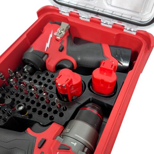 M12 Fuel Drill Driver (3404-20) and 1/4in Impact (3453-20) Insert Organizer Liner for Milwaukee Packout Compact Case 48-22-8435. Drill, Impact, M12 Battery, and Bit Storage Organizer