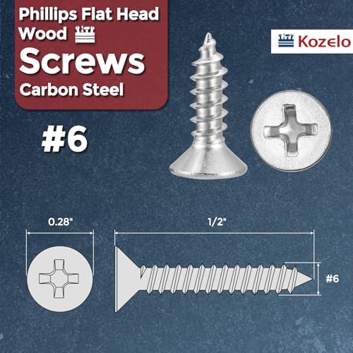 500pcs Phillips Wood Screws - [#6x1/2] Carbon Steel Silver #6x1/2" 500