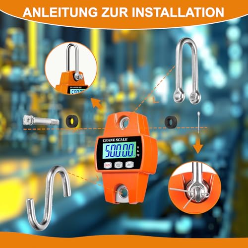 Crane Scales 500 kg 1100 lbs Electronic Hanging Scales Portable LCD Train Scales with Hook Train Scales Game Scales Digital for Hunting, Farm, Factory | 8 Labels & 2 Spoons, Rotating Cereal Dispenser for Muesli Rice Grains Candy...
