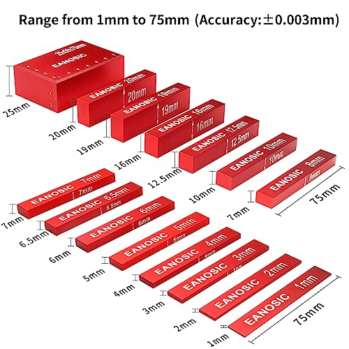 EANOSIC Metric Setup Blocks Height Gauge Set, 15pcs Precision Aluminum Setup Bars Guage Block Set for Router and Table Saw Accessories Woodworking Set Up, Bars Include Laser Engraved Size Markings 15 Pcs-METRIC