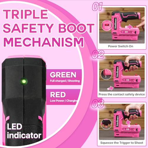 Pink Electric Staple Gun, 7PCS 2 in 1 Cordless Stapler Nail Gun Set 7pcs Electric Staple Gun Set