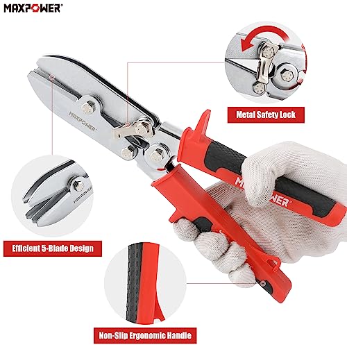MAXPOWER Sheet Metal Hand Seamers, 5 Blades Pipe Crimper and 3-inch Straight Jaw Sheet Metal Bender with Ergonomic Soft Grip Handle 3" straight + pipe crimper