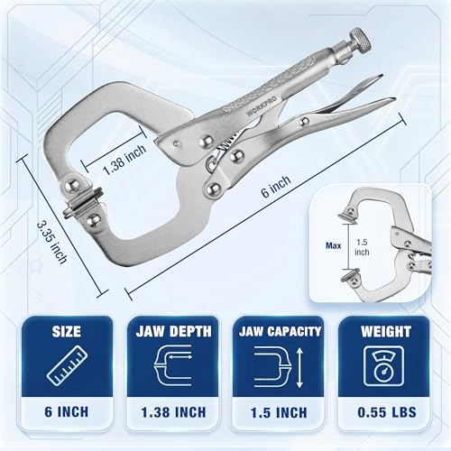 WORKPRO 4-Piece 6" Locking C-Clamp with Swivel Pads Set, Heavy Duty Adjustable Vise Grip Pliers, 4 Pack Welding Clamp for Woodworking, Metalworking, Auto Repair and Home Workshop 6-inch