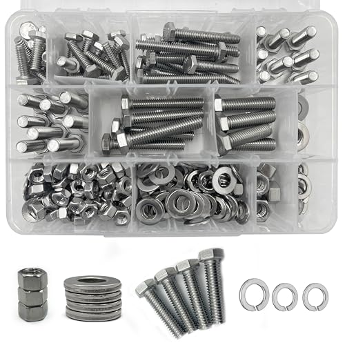 246 Hex Bolts, Nuts, Washers Assortment Kit, 304 Stainless Steel Hex Head Heavy Duty