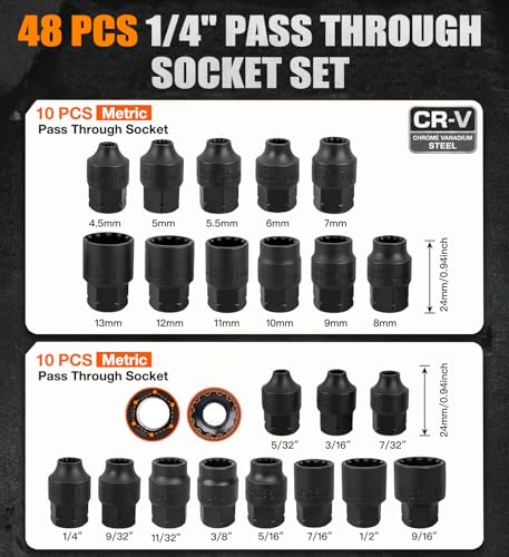 48 Piece 1/4-Inch Socket Set, SAE & Metric Multi-purpose sockets 48pc1/4”