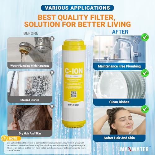 Max Water 10" x 2.5" Cation Resin Water Softener Cartridge, Compatible with AF-10-3003, WS-10, UDF-10C100E, 155319-43 & All 10 Inch Standard Whole House Water Filter Systems (2 Pack) 2 Count (Pack of 1)