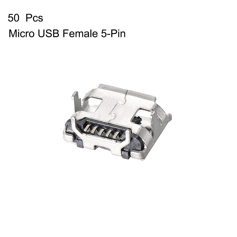 sourcing map Micro USB Female Connector, 5-Pin DIP 180 Degree, Repair Adapter, Micro USB Female Curled Edge, Pack of 10
