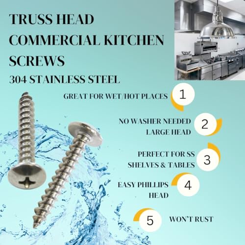 180 Piece Truss Head Stainless Steel Screw Set for Commercial and Restaurant Kitchen Marine Grade 10 x 1-1/4 Inches SS 180