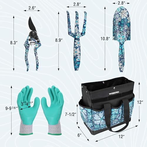WORKPRO 5PCS Garden Tool Set, Aluminum Heavy Duty Gardening Tool Set Blue flower with bag