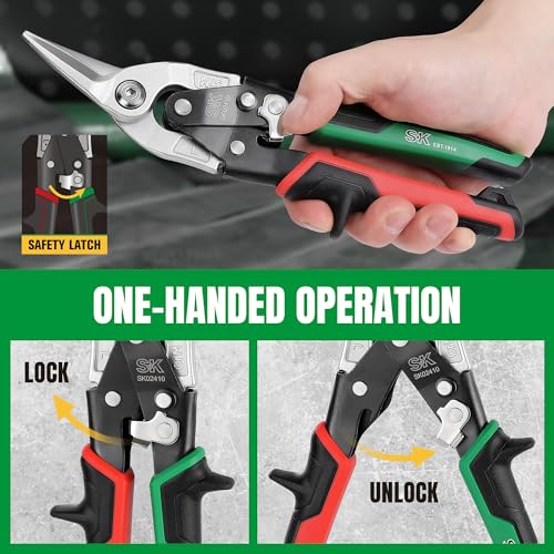 SK Tin Snips Heavy Duty, Left, Right and Straight Cut Aviation Snips Set 10" Left, Right, Straight Cut
