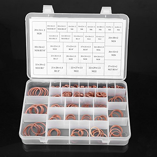 Thincol Copper Flat Ring Washers Set, 568PCS, 30 Sizes, With Plastic Box