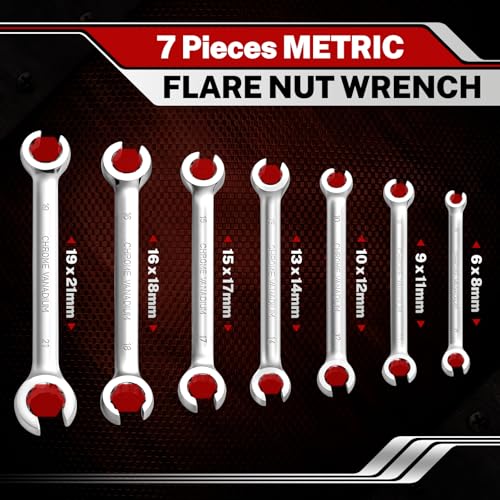 BILITOOLS 12-Piece Flare Nut Wrench Set, 1/4"-7/8" & 6-21mm Line Wrench Set