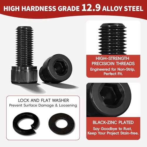 Metric Screw Assortment Kit, M2 M3 M4 M5 Bolt Assortment with Bolts and Nuts, Hex Socket Cap Head M Screws for 3D Printer Black Zinc Plated Grade 12.9 Alloy Steel M2-M5 1760 PCS