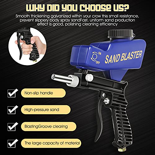 2 Pieces Portable Sand Blaster Guns, Multipurpose Sandblasting Tool with Connector, Air-Powered Abrasive Sand Blaster Gun, Gravity Feed Media Blaster for Clean Rust, Dirt, Paint, Corrosion Prevention