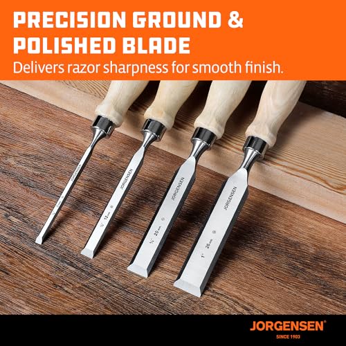 Jorgensen 4-Piece Wood Chisel Set, 1/4", 1/2", 3/4", 1" 1/4", 1/2", 3/4", 1"