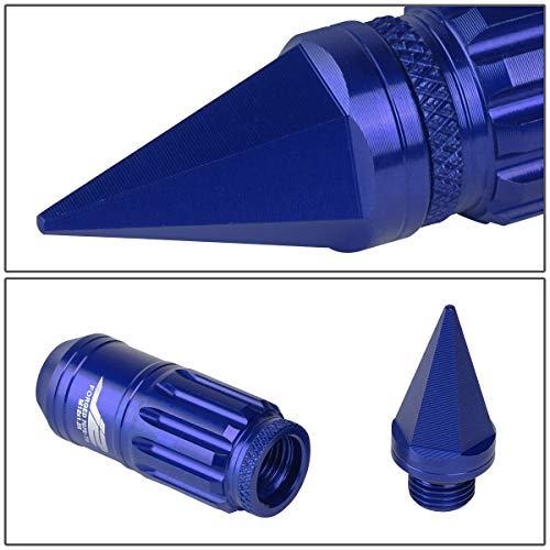 J2 Engineering 7075-T6 Aluminum M12 x 1.25 16Pcs 80mm Tall Spiky Cap Lug Nut w / 4Pcs Lock+Key Blue
