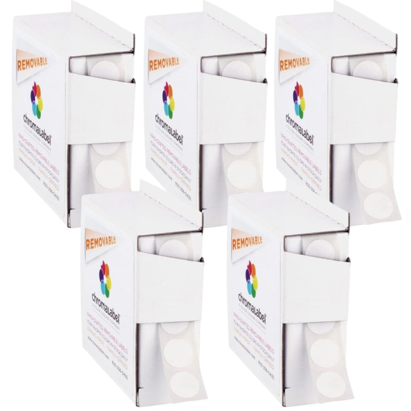 ChromaLabel 1/2 Inch White Circle Sticker Labels, Small Round Easy Peel Price Stickers, Removable Dot Labels for Color Coding, 1000 Stickers per Dispenser Box - Case of 5 1/2" Pack of 5