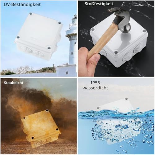 Pack of 2 Surface-Mounted Junction Box, Surface-Mounted, Junction Box, Outdoor Waterproof IP65, Junction Box, Distribution Box, Outdoor Waterproof, Electrical Box, Electric Project Housing (White, 100