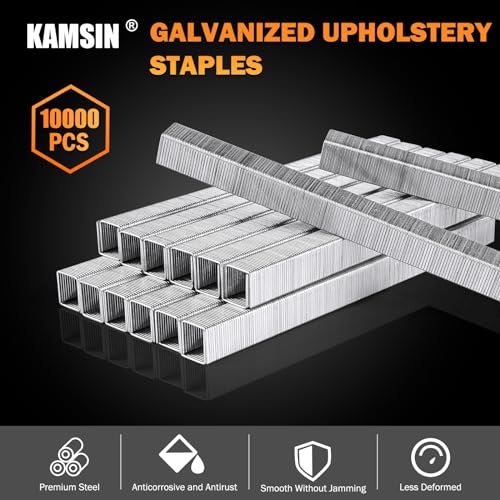 7116K Pneumatic Upholstery Stapler, Fine Wire Staple Gun, Stapler Kit with 10000pcs 3/8”(10mm) Leg Length，3/8”(9mm) Crown Staples for Woodworking