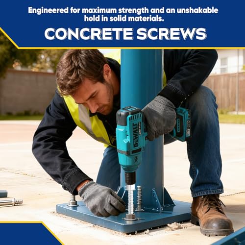 3/8" x 3" Large Diameter Concrete Screw 25 Pack - Heavy Duty Concrete Anchors, Masonry Screws for Brick, Block, Wood & Framing - Zinc Plated Hex Screws 3/8" x 3" - 25PACK