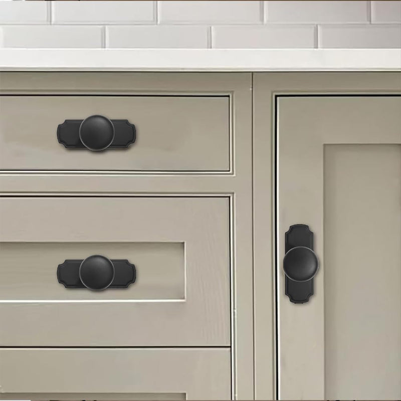 khtumeware 10 Pack 1-1/4 inch Backplate for Cabinet Knobs Matte Black Drawer Knobs Cabinet Hardware Vintage Aged with Backplate 10-Pack