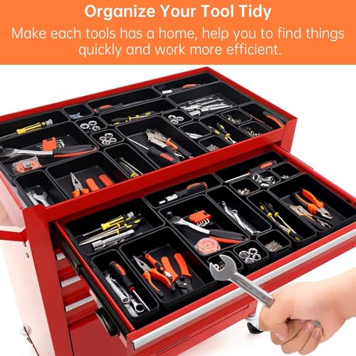 90 Pack Tool Box Organizer Tool Tray Dividers, Toolbox Drawer Organizers Storage Trays for Rolling Tool Chest, Work Bench Cabinet Bins, Parts Screw Nut Bolt Small Tools Organization - Black & Red