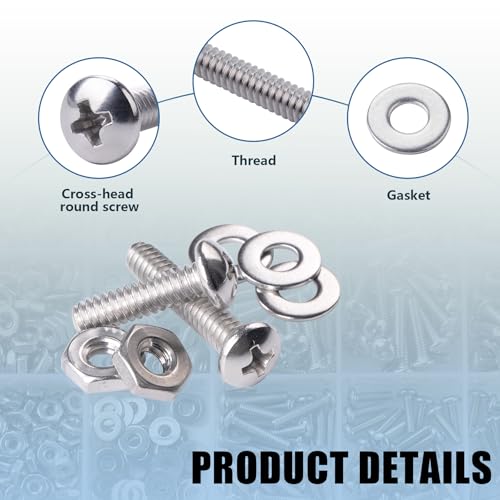 700 PCS Screws Bolts and Nuts Assortment Kit #4-40#6-32#8-32#10-24 304 Stainless Steel,Phillips pan Head Screws. Bolts, Nuts and Flat washers Set with Storage Box