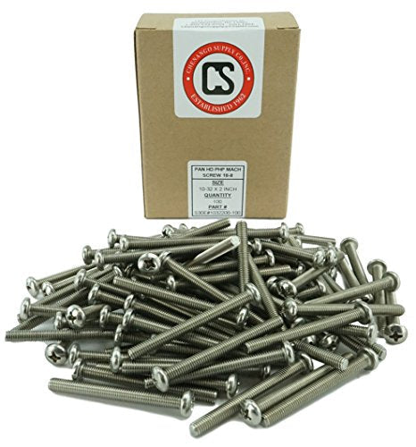 Stainless 10-32 x 2 (1/2" to 3" Lengths Available) Pan Head Machine Screws, Full Thread, Phillips Drive, Stainless Steel 18-8, Machine Thread (100, 10-32 x 2) 100