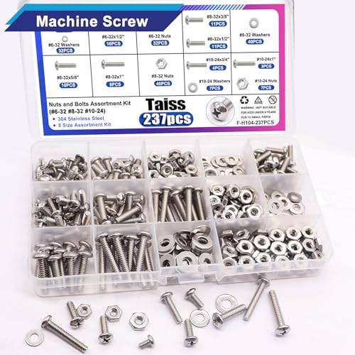 Taiss Machine Screws Nuts and Bolts Assortment Kit,304 Stainless Steel Bolts and Nuts Kit,#6-32#8-32#10-24 8 Sizes Phillips Pan Head Bolt and Nut & Washers+400PCS Metric Flange Bolt Assortment kit